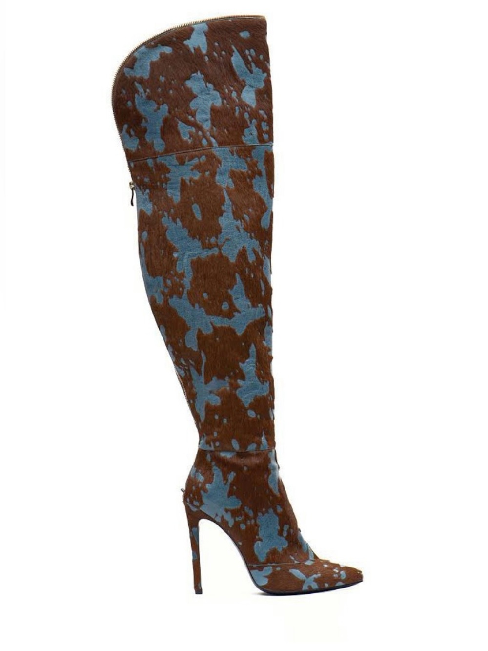 Jennifer Le blue and brown cow print boots